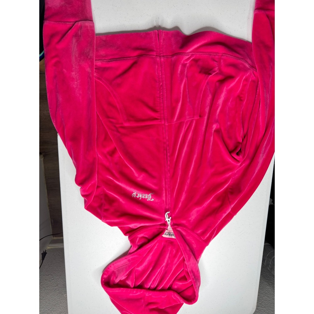 Juicy‎ Couture Hot Pink Velour Zip Up Hoodie Rhinestone Logo Y2K XL